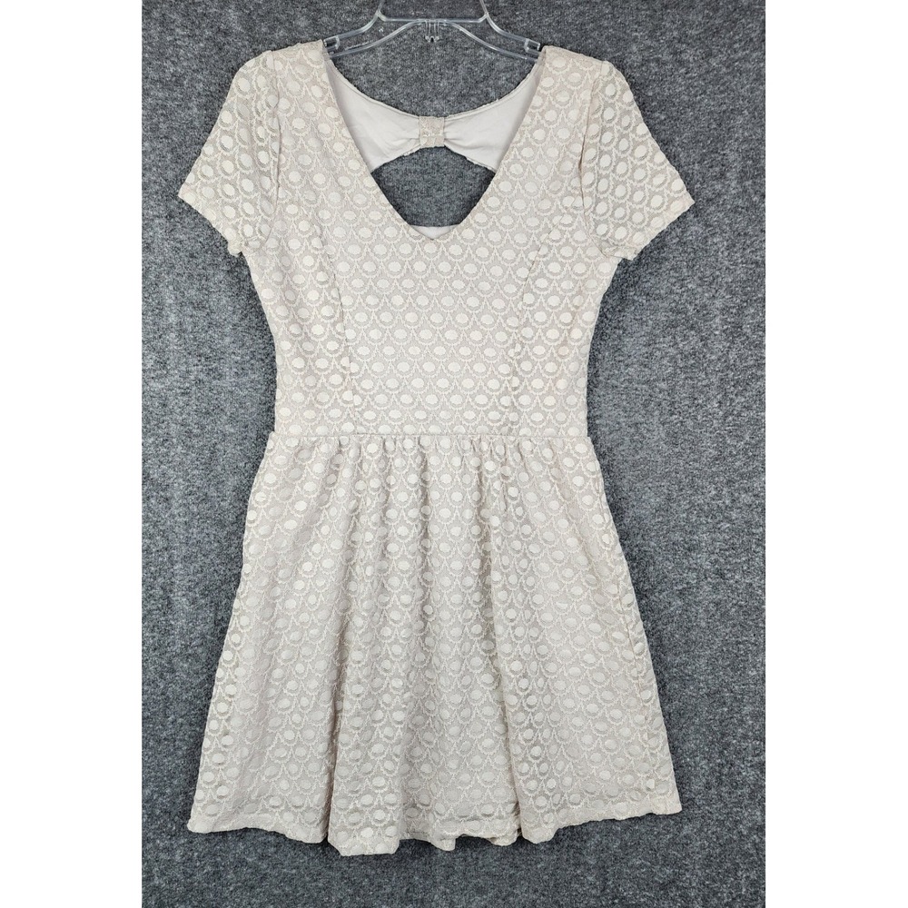 LC Lauren Conrad Lace Fit & Flare Dress Women Medium Cream Open Bow Back